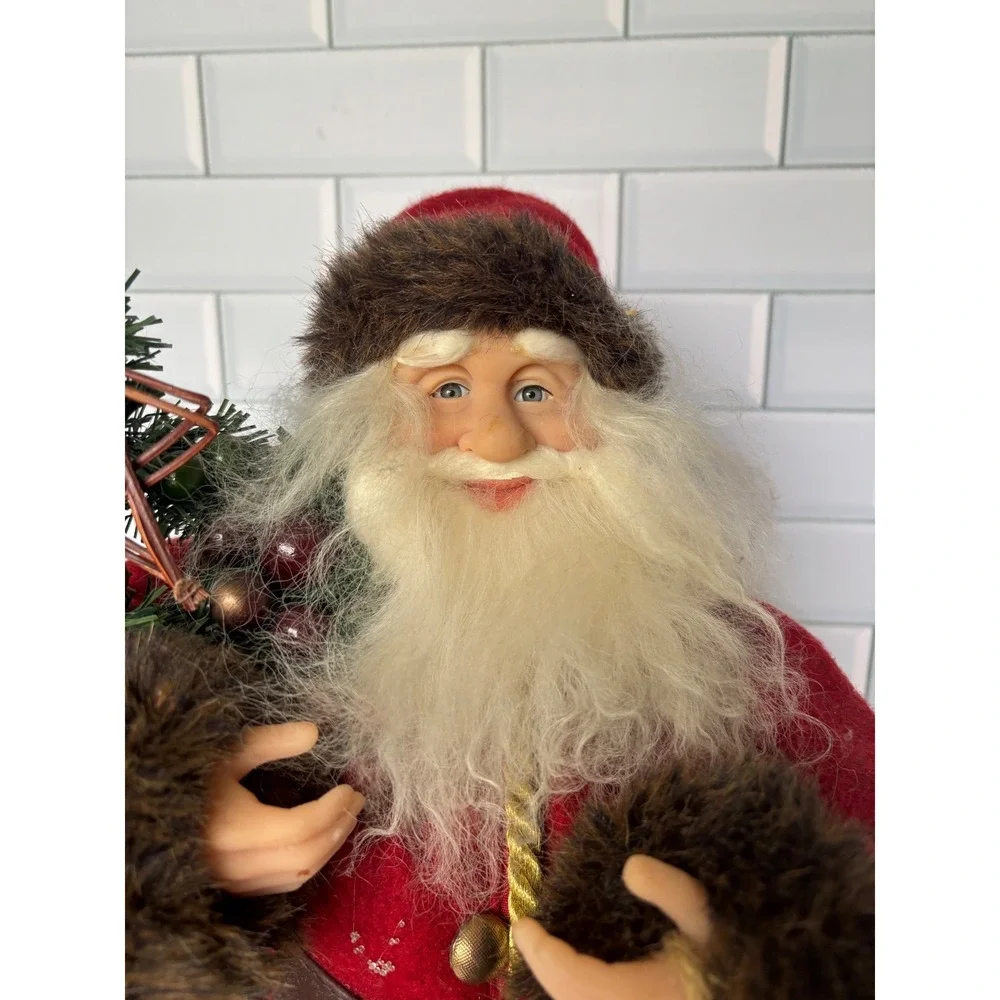 Holiday Time 18 Inch Animal Print Santa Figurine‎ Red Coat Birdhouse Christmas
